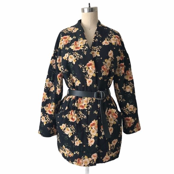Zara Women’s Oversized Black Floral Kimono Jacket - Picture 1 of 16